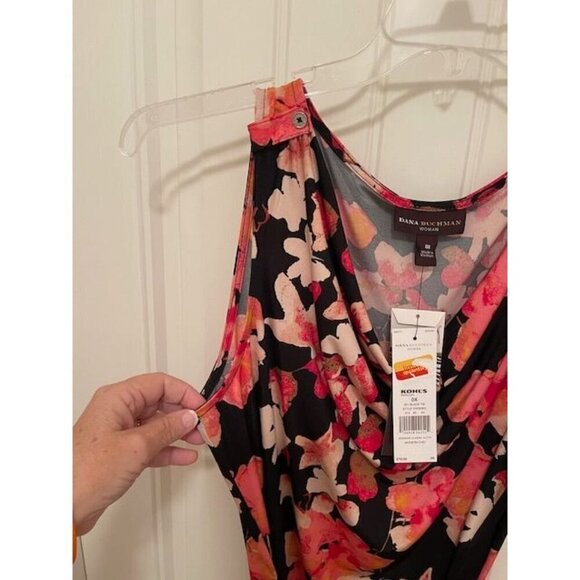 Dana Buchman Black Tie With Pink‎ Floral Dress OX Polyester & Spandex - Picture 9 of 13